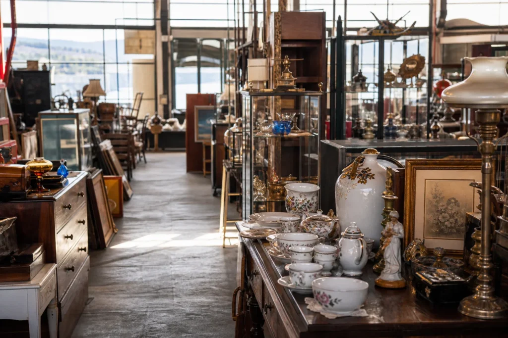 shoppers browsing antique and vintage market stalls at Antique Emporium in Tasmania