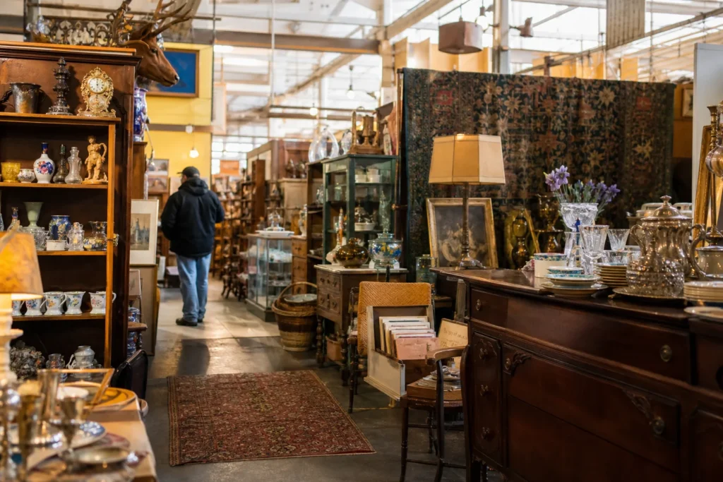 shoppers browsing antique and vintage market stalls at Antique Mall of America in Las Vegas, Nevada