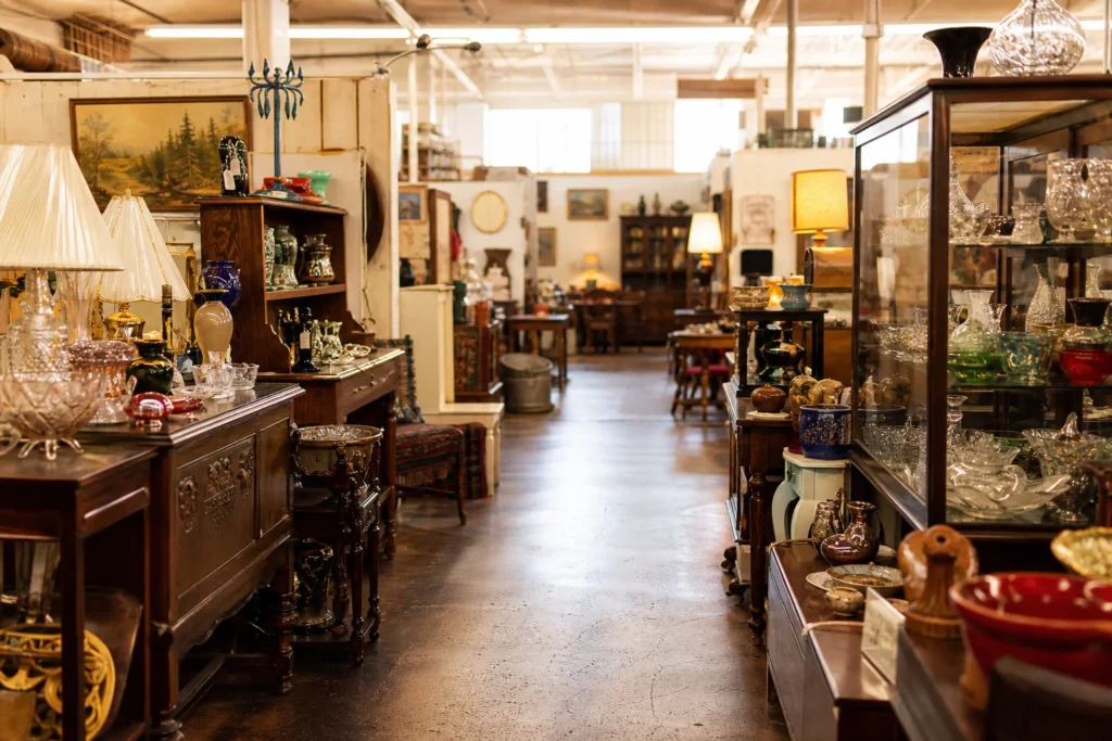 shoppers browsing antique and vintage market stalls at Antique Specialty Mall in New Mexico