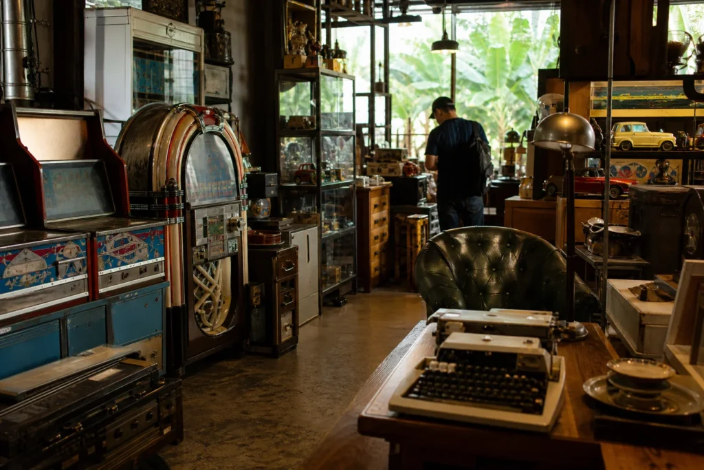 shoppers browsing antique and vintage market stalls at Arcadia KL in Malaysia