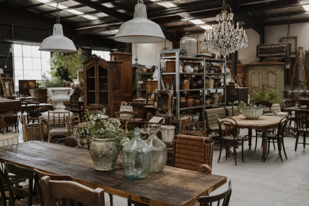 shoppers browsing antique and vintage market stalls at Bailey & Co in Melbourne, Victoria