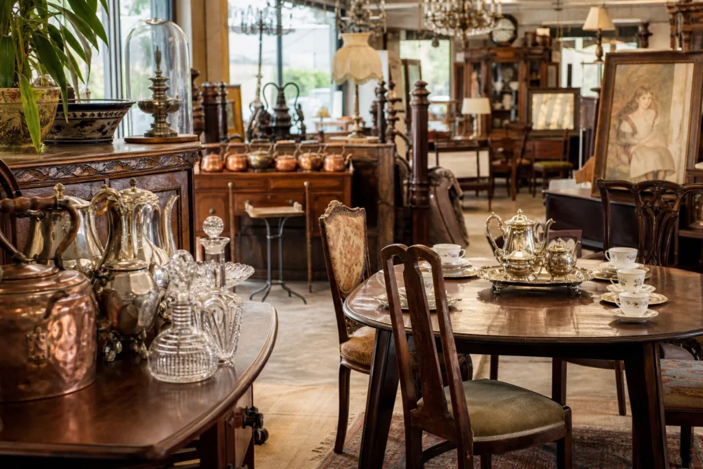 shoppers browsing antique and vintage market stalls at Barter Buy Antiques and Interiors in South Africa