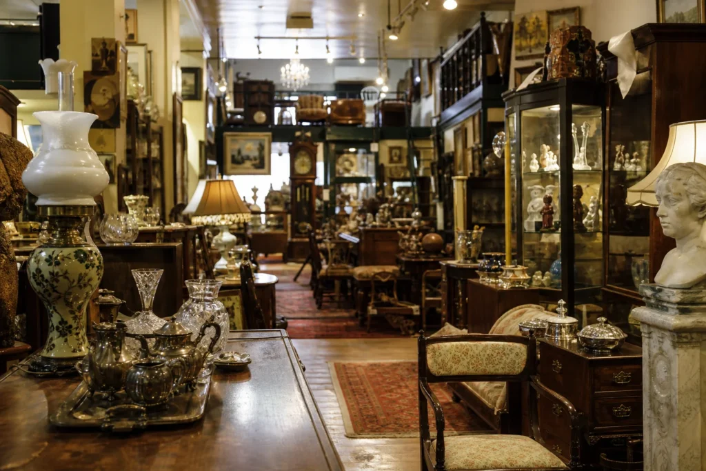 shoppers browsing antique and vintage market stalls at Bernardi’s Antiques in Canada, Ontario