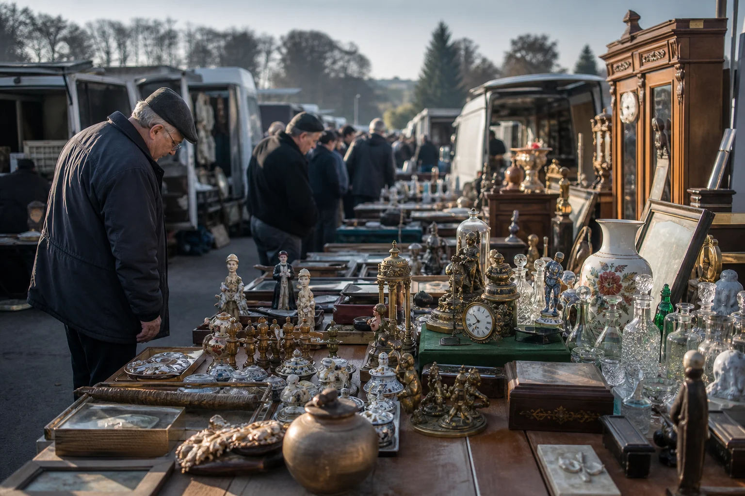 shoppers browsing antique and vintage market stalls at Bustehrad Collectors’ Market in Czech Republic