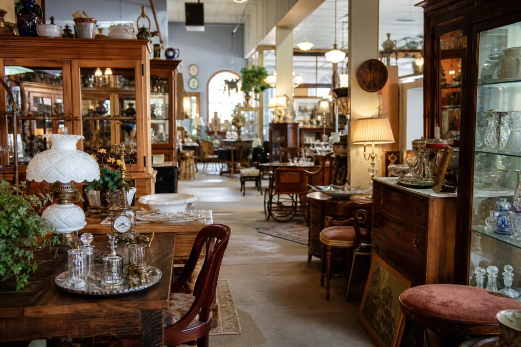 shoppers browsing antique and vintage market stalls at Cameo Antique Mall in Wisconsin