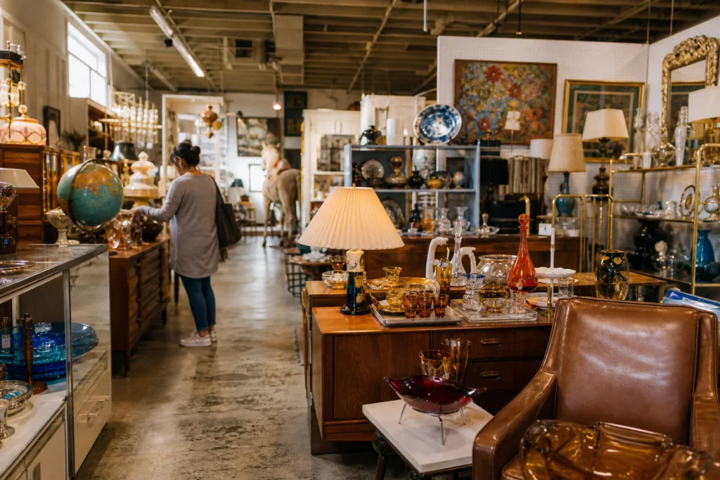 shoppers browsing antique and vintage market stalls at Charleston Antique Mall in Las Vegas, Nevada