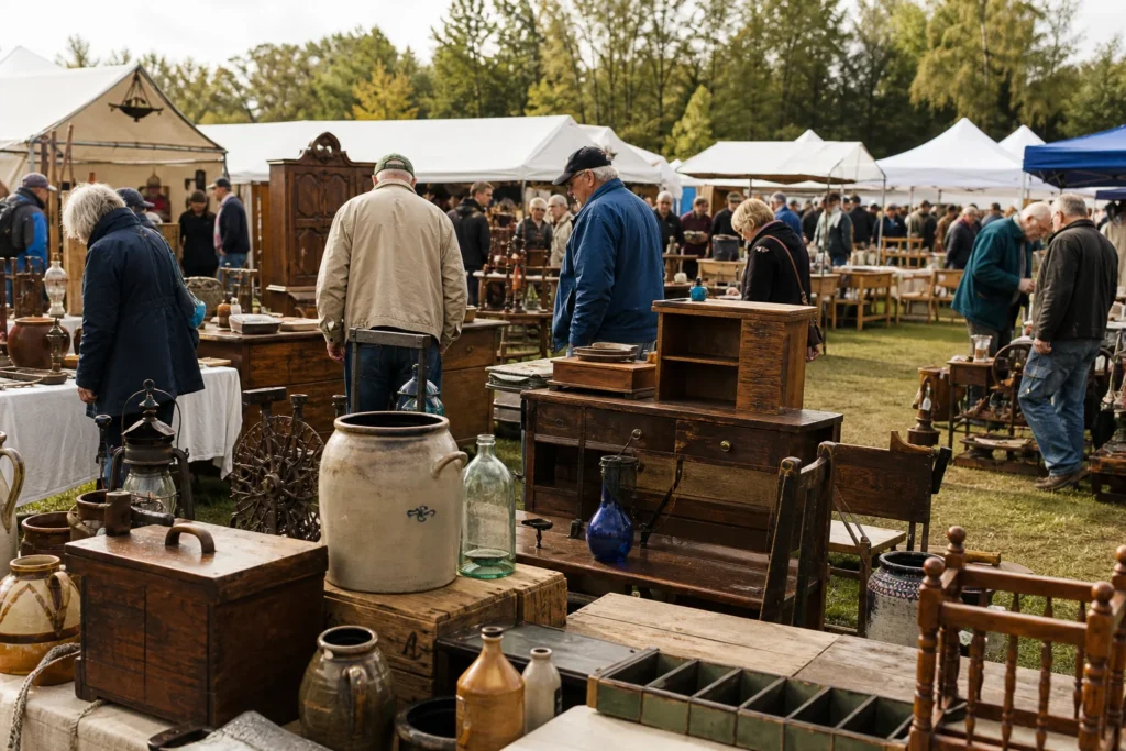 shoppers browsing antique and vintage market stalls at Christie Antique & Vintage Show in Canada, Ontario