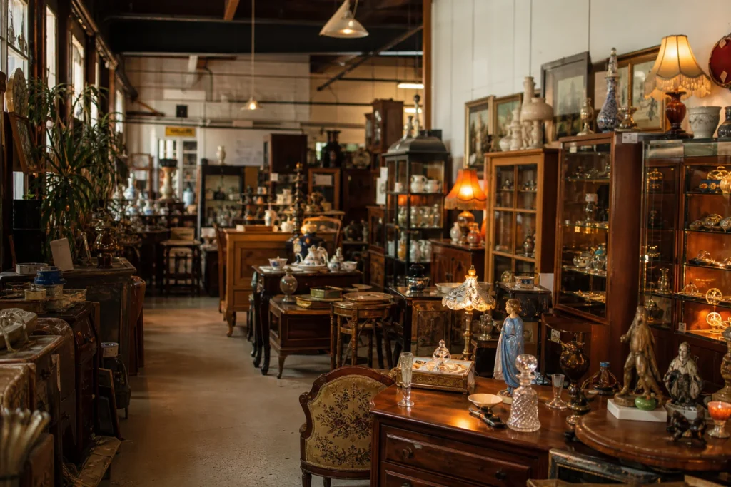 shoppers browsing antique and vintage market stalls at Coliseum Antiques in New South Wales