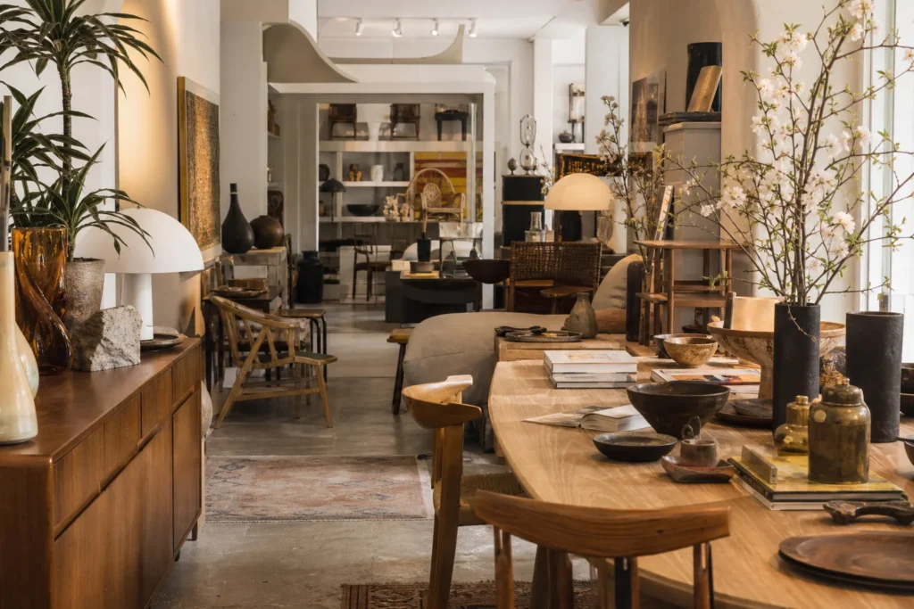 shoppers browsing antique and vintage market stalls at Composition in Sydney