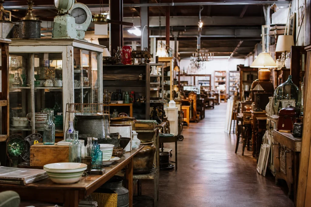 shoppers browsing antique and vintage market stalls at Cooper Street Antique Mall in Texas