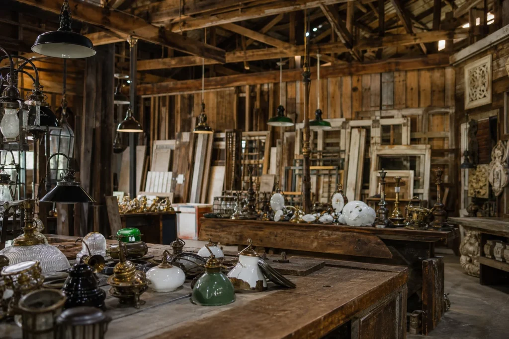 shoppers browsing antique and vintage market stalls at Culpepper’s Otto Depot in North Carolina