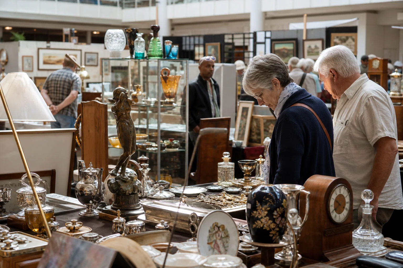 shoppers browsing antique and vintage market stalls at Firs Antique Fair in South Africa