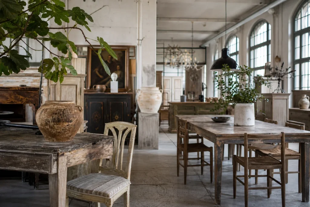shoppers browsing antique and vintage market stalls at Green Square Copenhagen