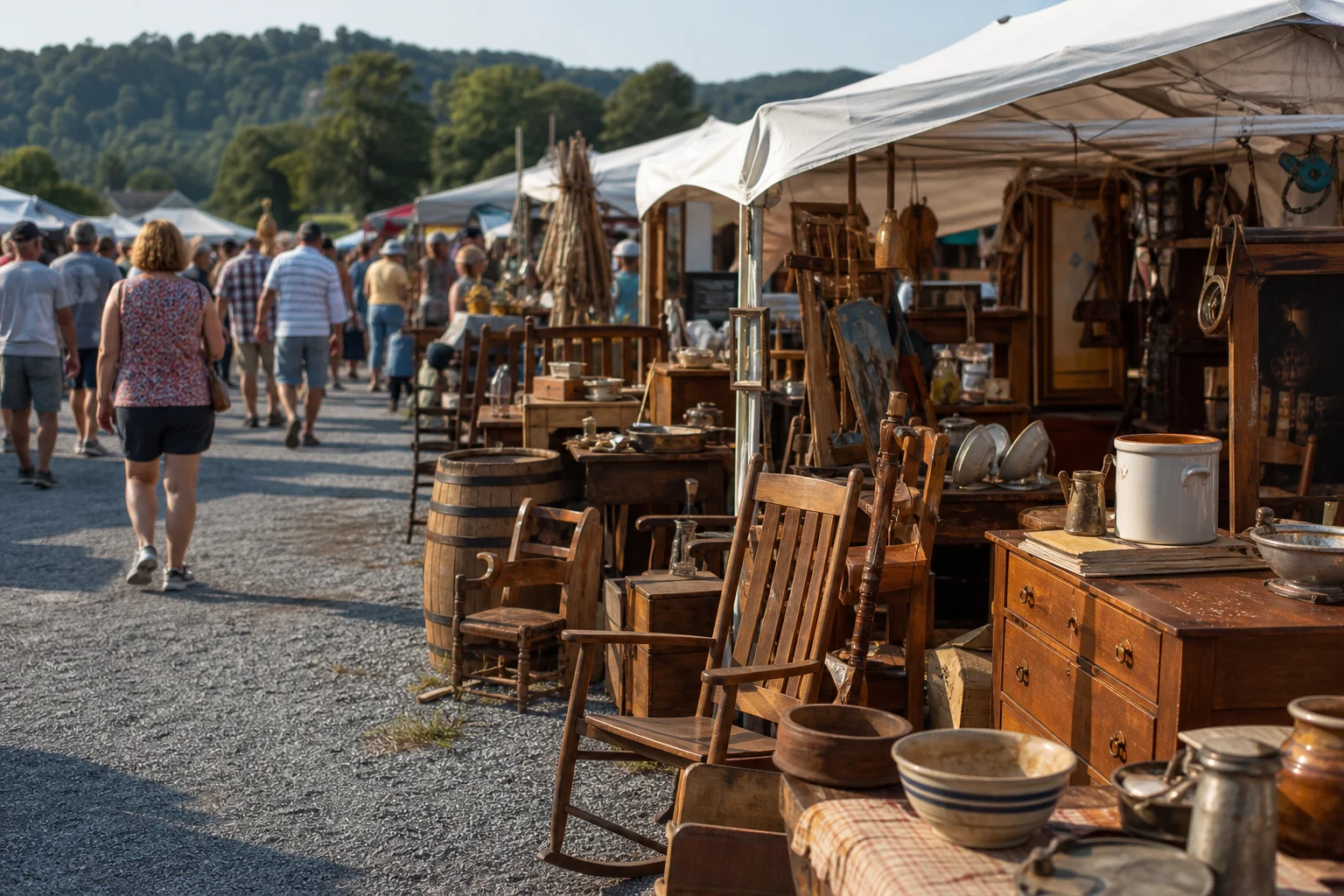 shoppers browsing antique and vintage market stalls at Historic National Road Yard Sale – US 40 Yard Sale in USA