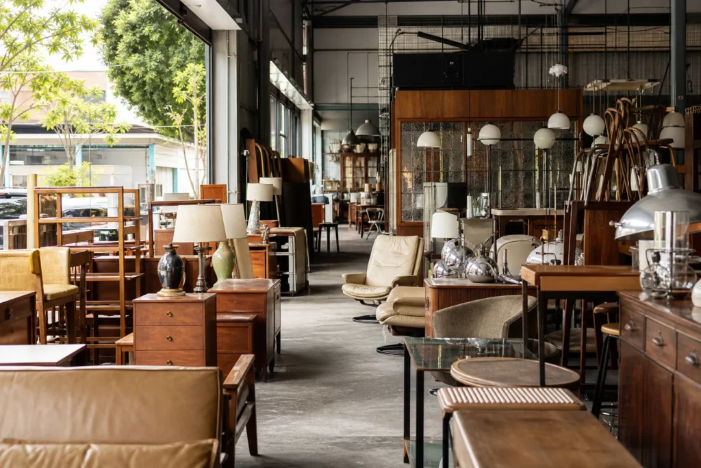 shoppers browsing antique and vintage market stalls at Hock Siong & Co in Singapore
