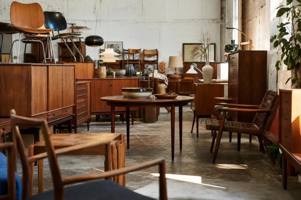 shoppers browsing antique and vintage market stalls at Lanoba in New Jersey