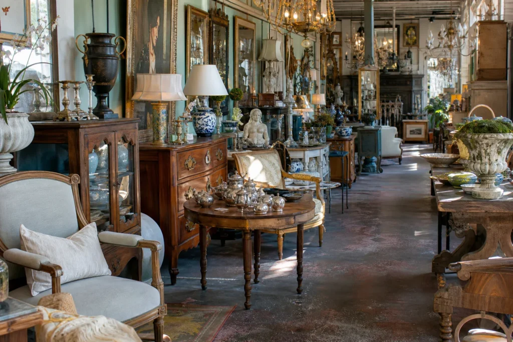 shoppers browsing antique and vintage market stalls at Magazine Street in Louisiana, New Orleans