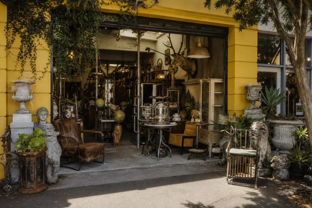 shoppers browsing antique and vintage market stalls at Mark Denver Antiques and Vintage in Melbourne, Victoria