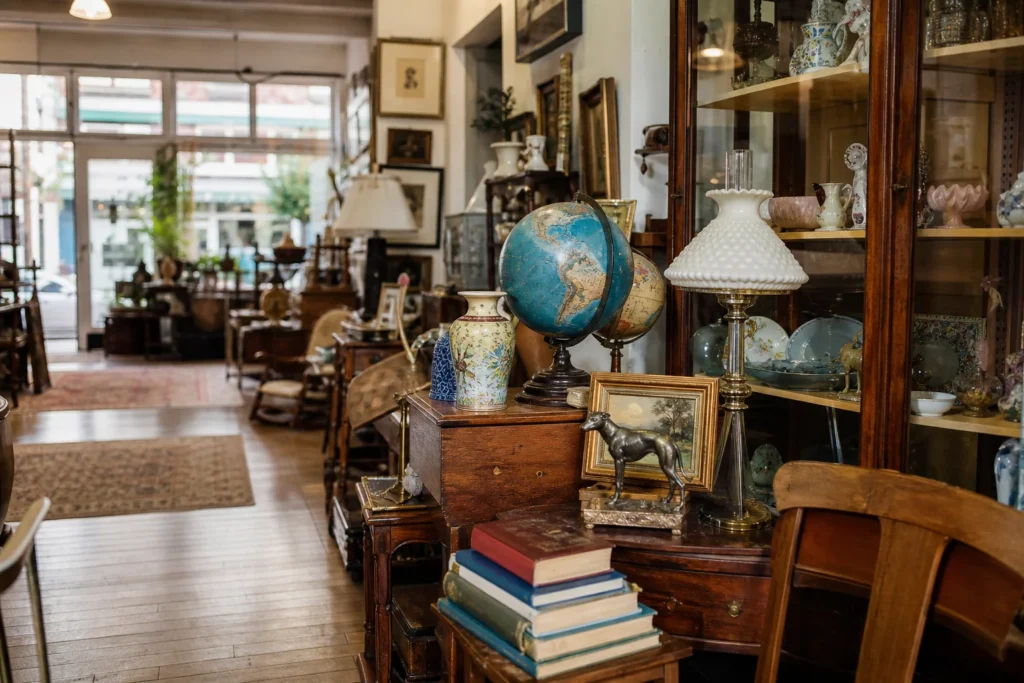shoppers browsing antique and vintage market stalls at Mckay’s Antiques and Variety in Washington