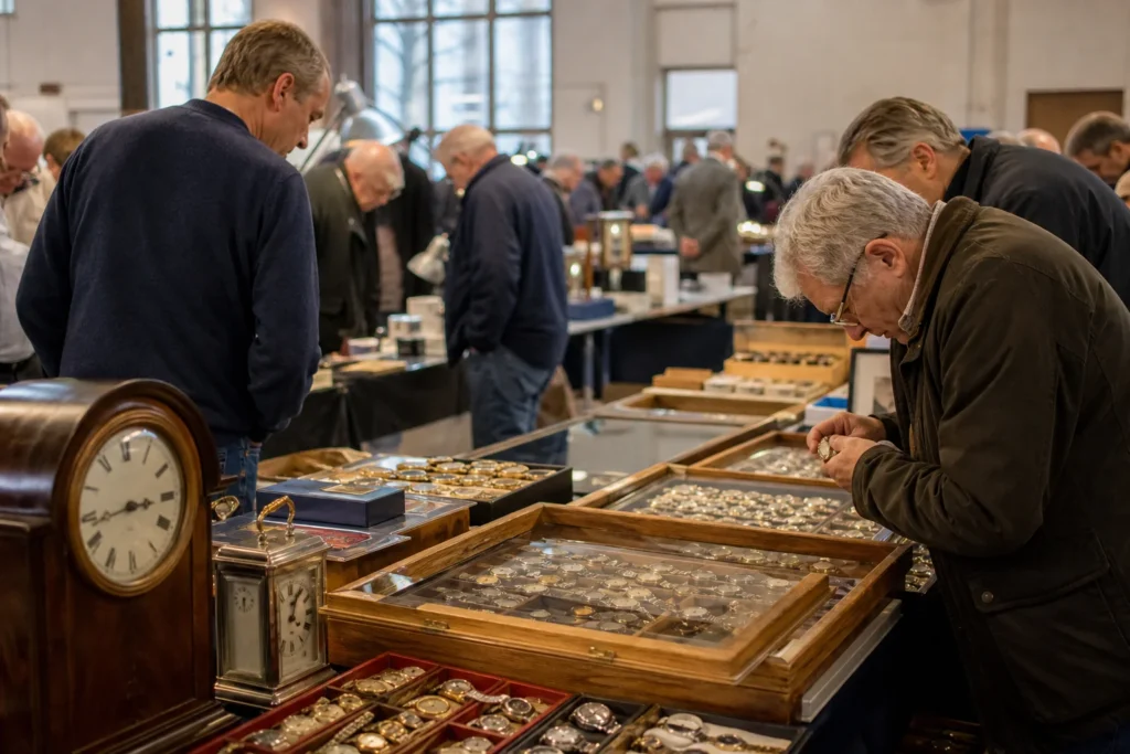 shoppers browsing antique and vintage market stalls at Rikketik in Netherlands