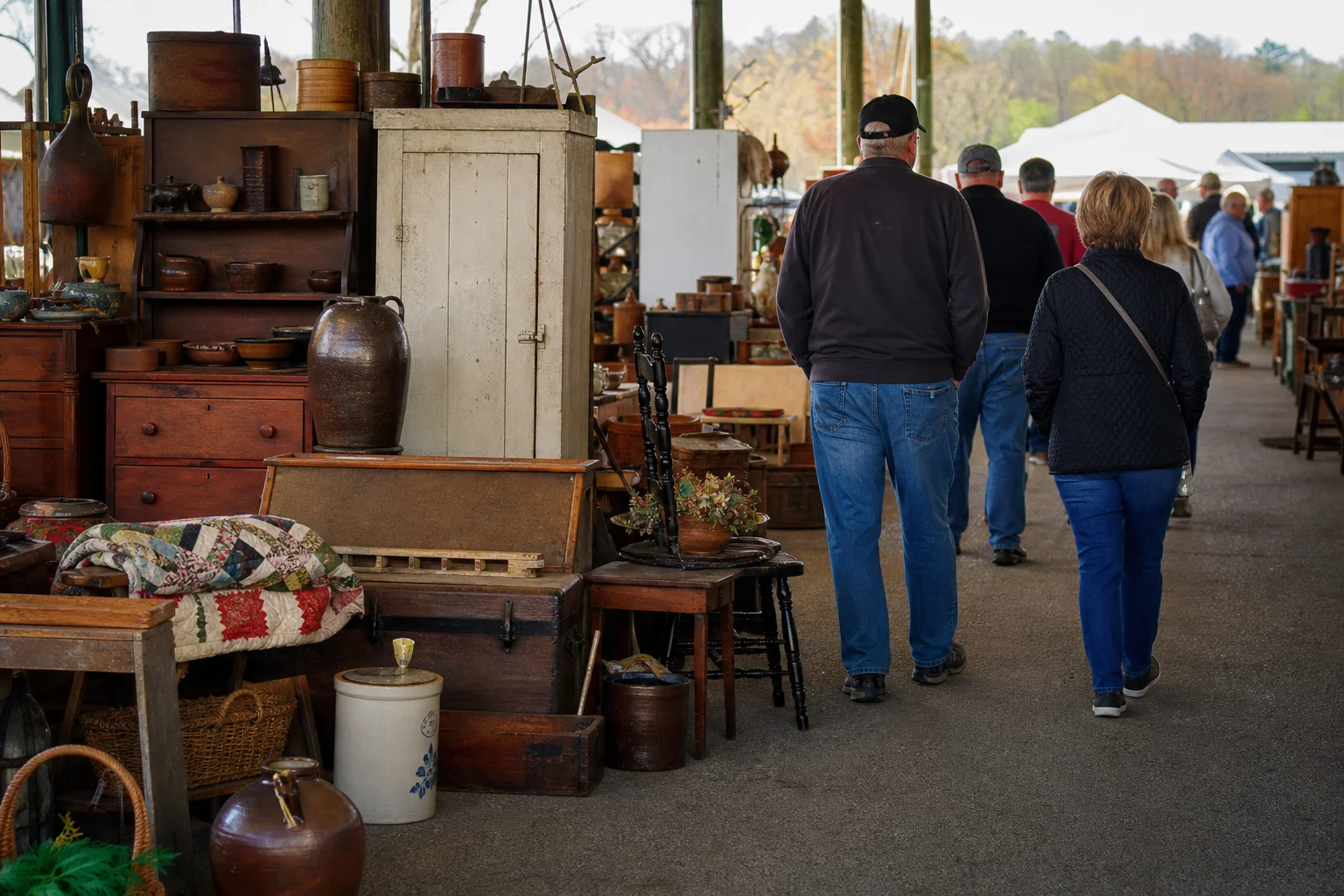 shoppers browsing antique and vintage market stalls at Springfield Antique Show & Flea Market in Ohio