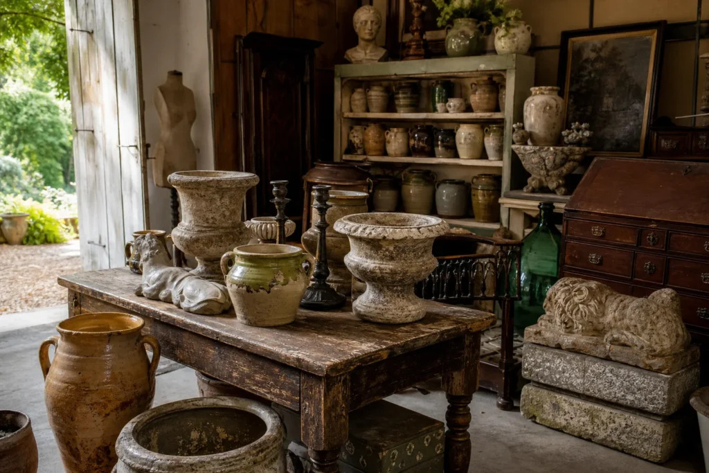 shoppers browsing antique and vintage market stalls at Stag and Squire in United Kingdom