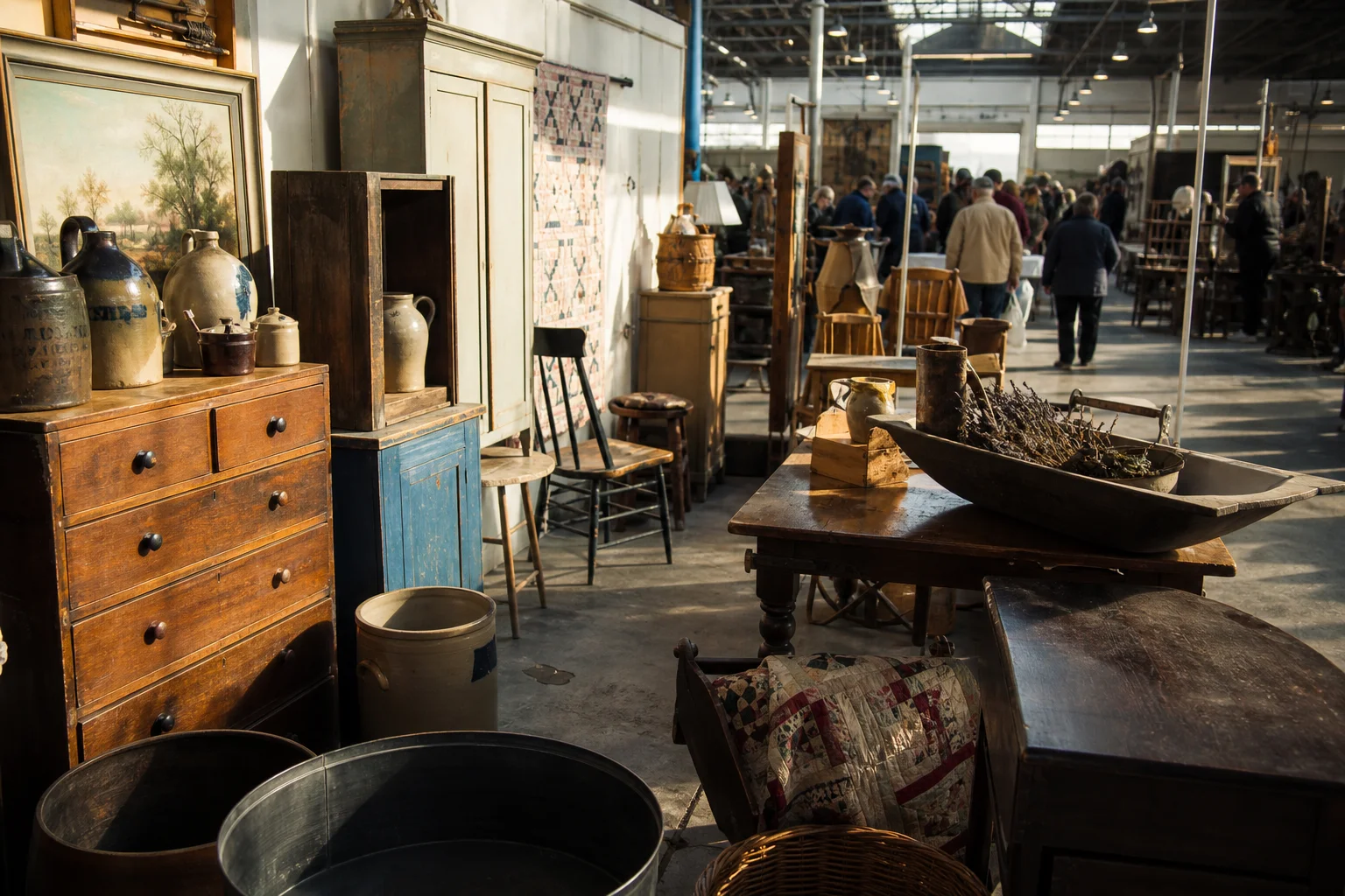 shoppers browsing antique and vintage market stalls at The Nashville Show in Tennessee