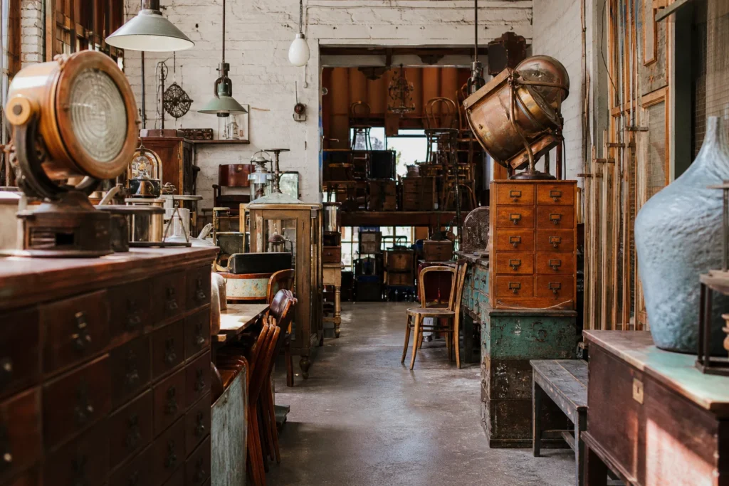 shoppers browsing antique and vintage market stalls at Used Pty. Ltd. in Melbourne, Victoria