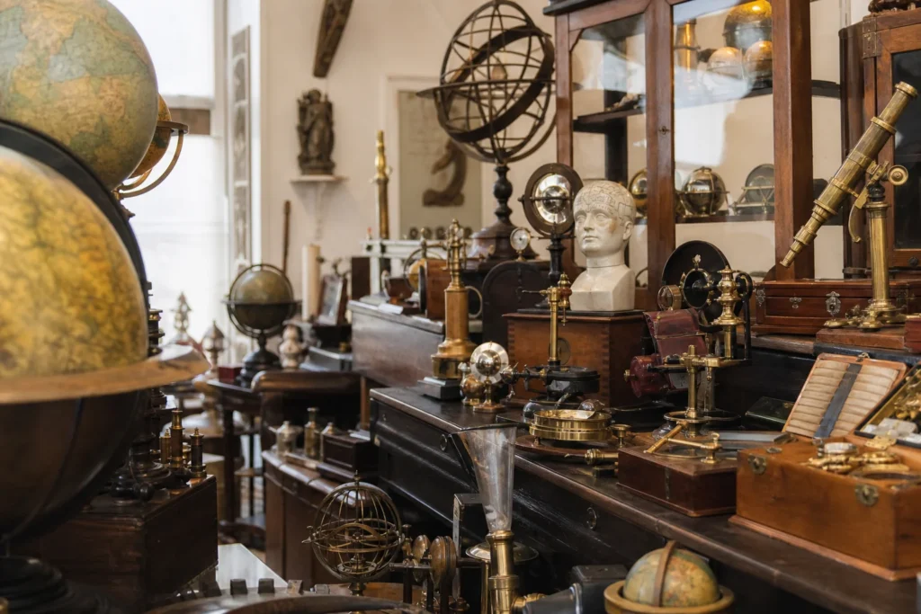 shoppers browsing antique and vintage market stalls at Van Leest Antiques in Netherlands