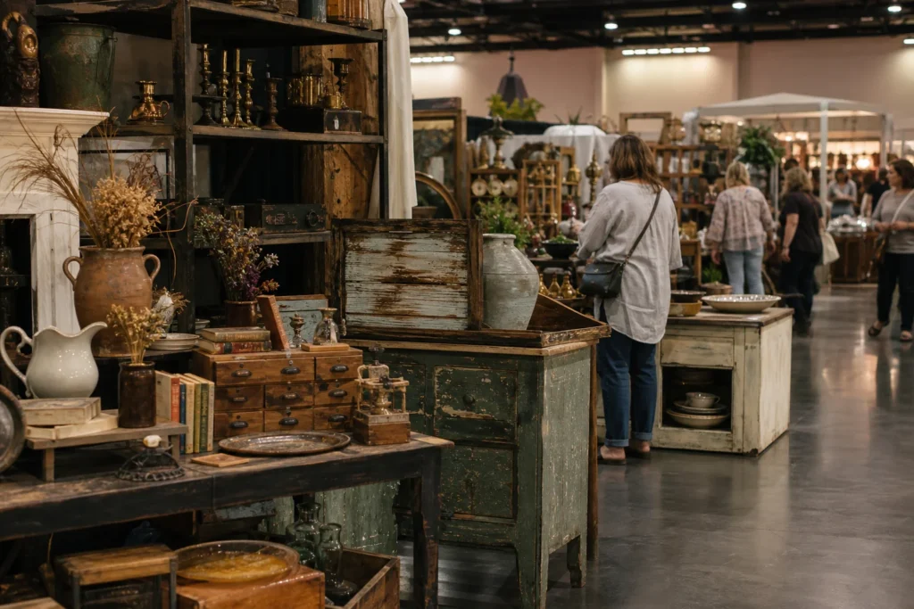 shoppers browsing antique and vintage market stalls at Vintage Market Days Southern Nevada in Las Vegas, Nevada