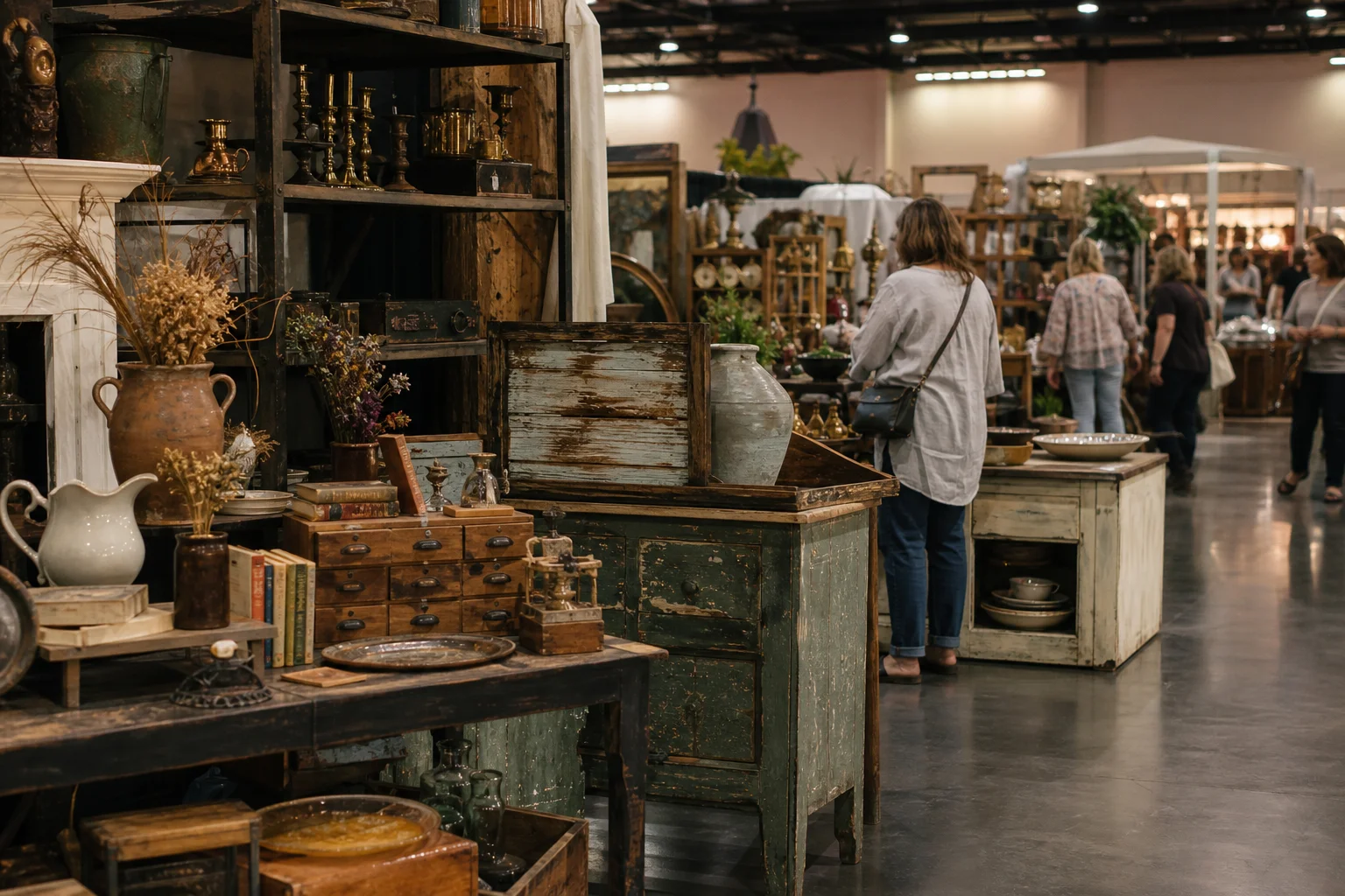 shoppers browsing antique and vintage market stalls at Vintage Market Days Southern Nevada in Las Vegas, Nevada